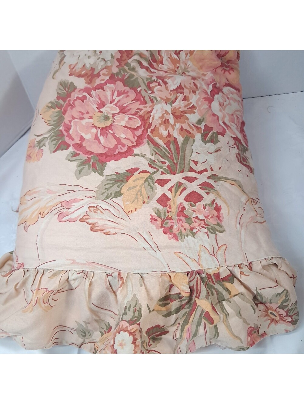 Ralph Lauren Home Guinevere Full Flat Sheet Ruffled Floral French Country Tan